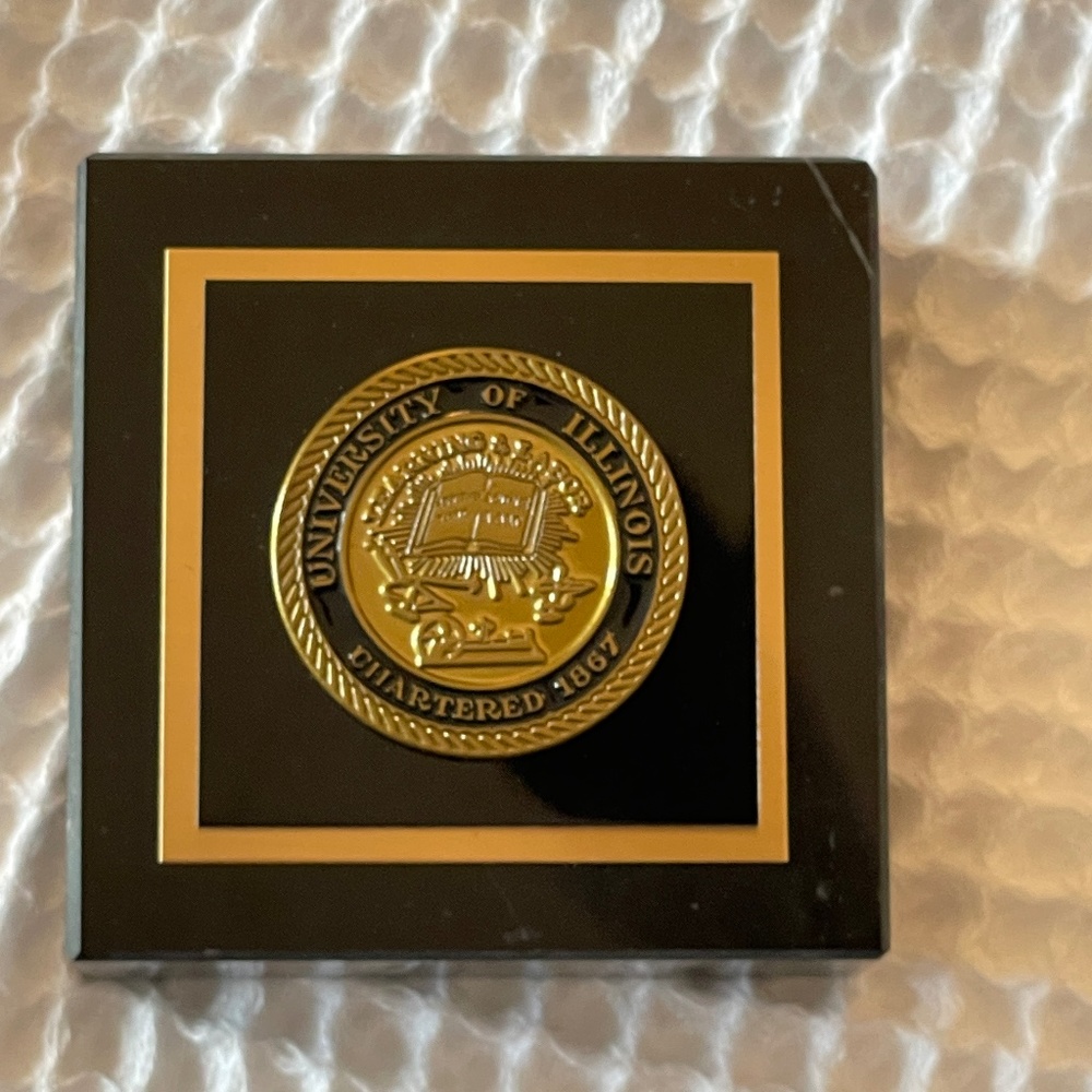 Genuine Marble and Brass University of Illinois Paperweight